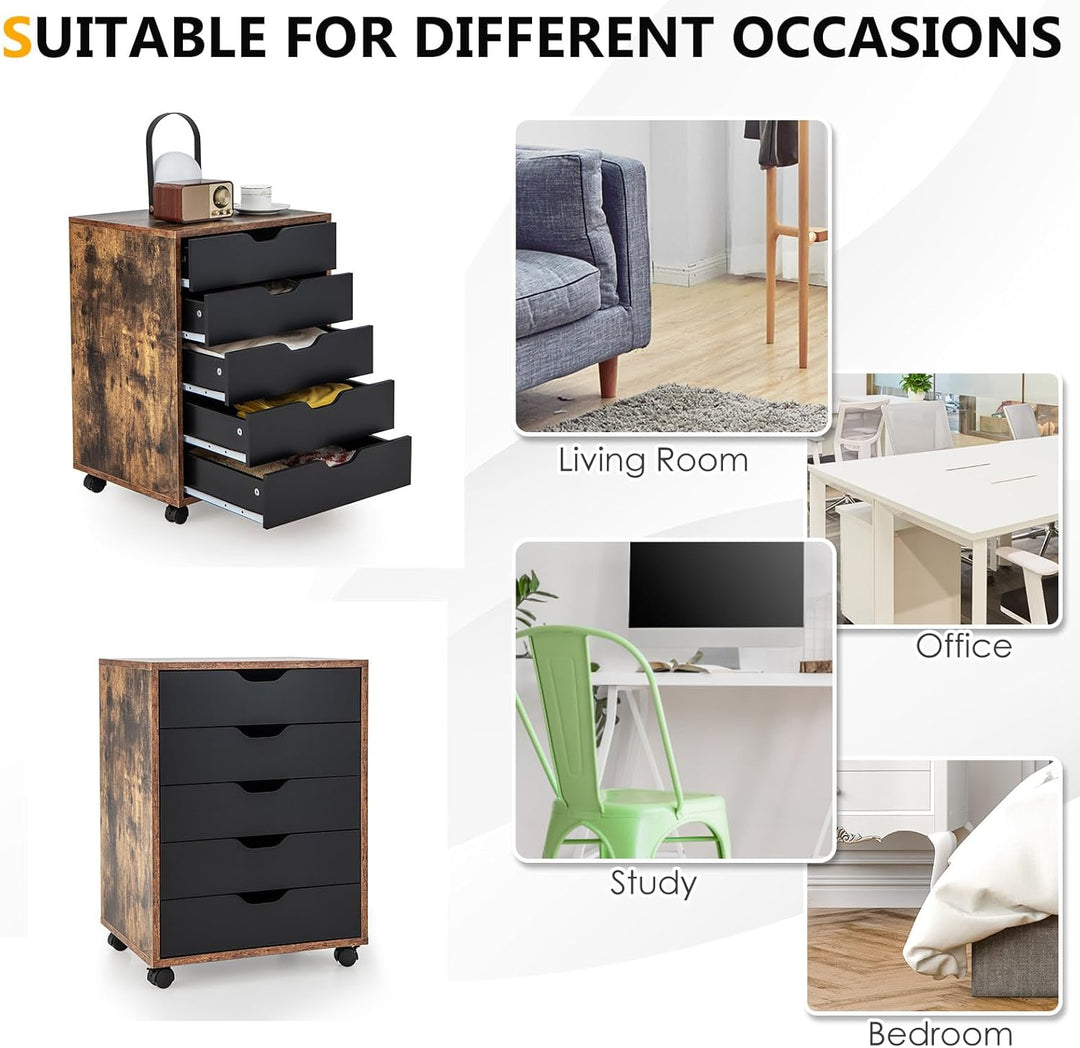KOMFOTTEU Rollcontainer mit Schubladen, mobiler Aktenschrank Schubladenschrank mit Räder, Bürowagen