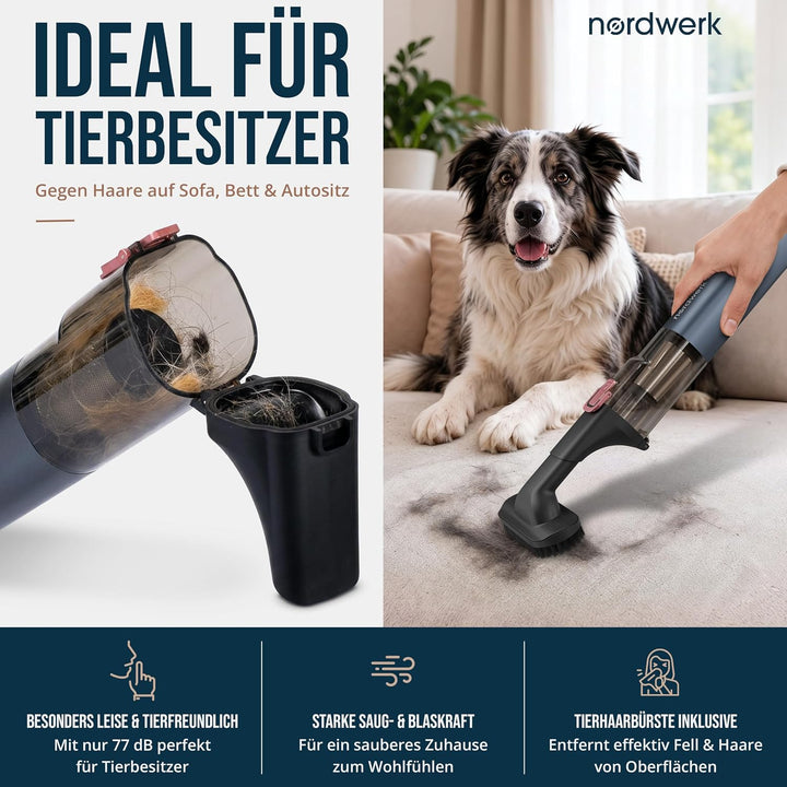 Akku Handstaubsauger Nordwind Flex für Haushalt &amp; Auto, kabellos | starker Mini Staubsauger mit Home