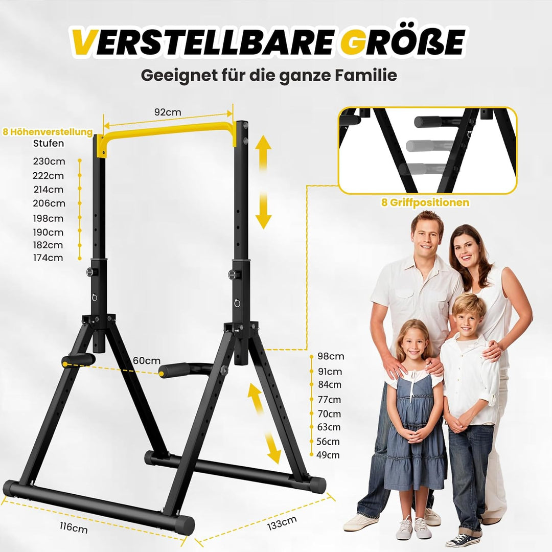 DOBESTS Faltbar Power Tower Dip Station Klimmzugstange Freistehend Höhenverstellbar Multifunktional