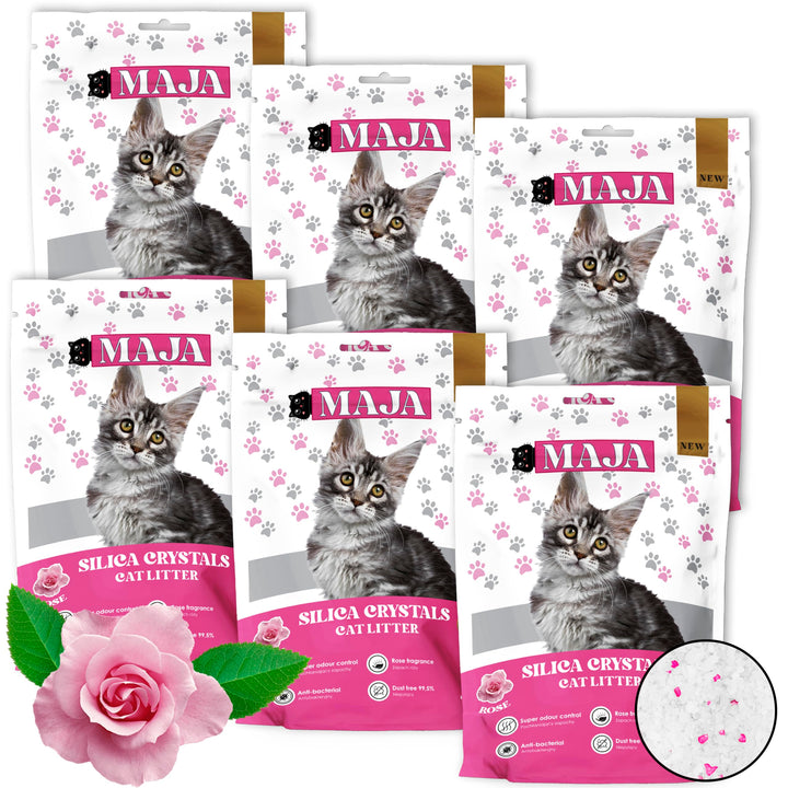 GLOBANI Silikat Katzenstreu mit Rosenduft - 100% Natürliches, Bio, Premium Silica Gel Katzenstreu, A