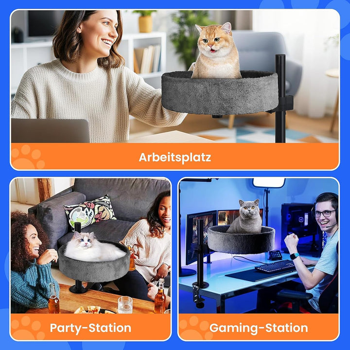 BSWAY Katzenbett für Schreibtisch - Upgraded 360°Drehung, verstellbare Höhe, Kein Bohren Erhöhtes Ka