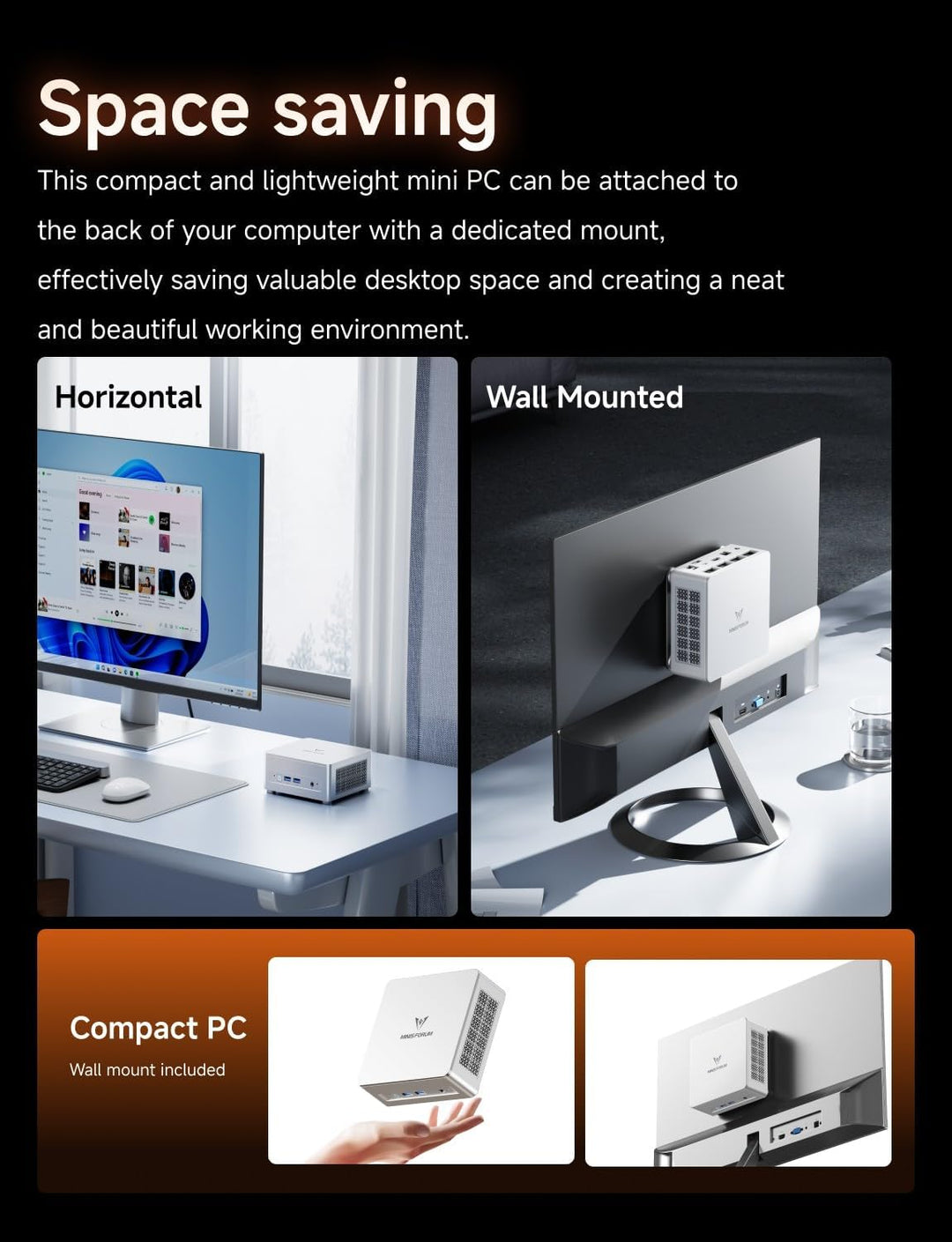 MINIS FORUM UM880 Plus Mini PC, AMD Ryzen 7 8845HS(8C/16T, bis zu 5.1GHz), 32 GB DDR5 RAM und 1 TB P