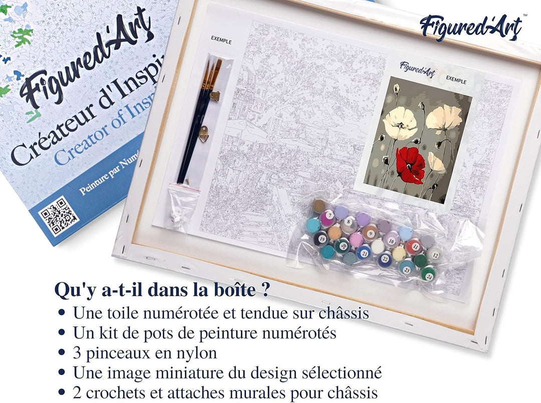 Figured'Art Malen Nach Zahlen Erwachsene Mit Rahmen Rote und weisse Blumen - Paint by Numbers Bastel