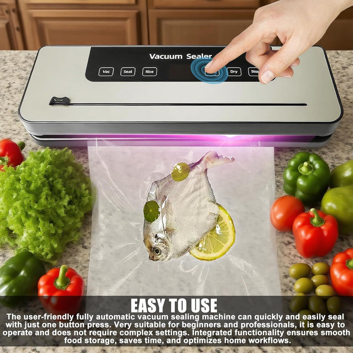 Automatische Vakuumiergerät, 7-in-1 Vakuumierer 120W Vakuumiergerät Profi mit 50 Vakuumier-Beutel, C