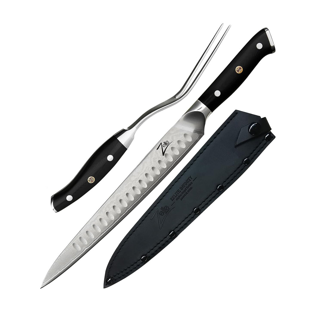 Zelite Tranchiermesser und Gabel Set, Kochmesser Profi Messer und Fleischgabel, Japanisches Messer a