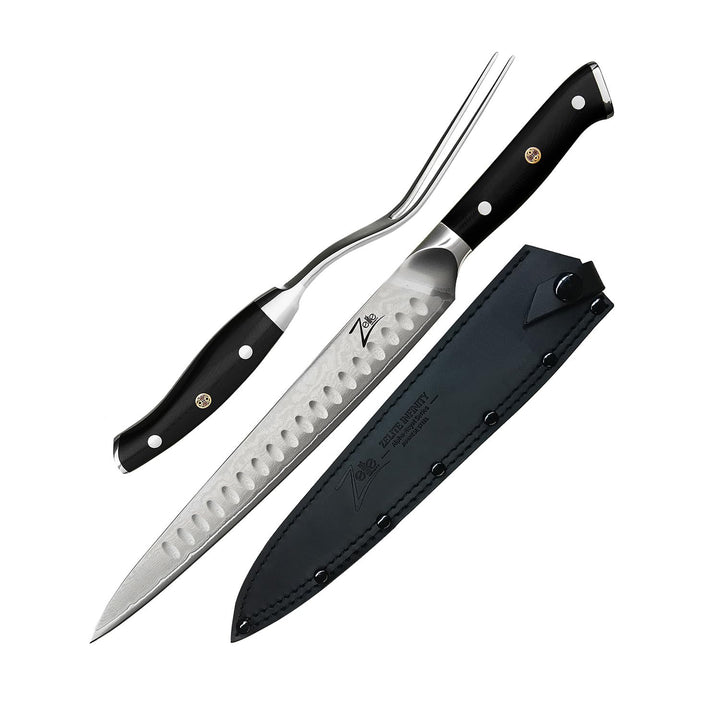 Zelite Tranchiermesser und Gabel Set, Kochmesser Profi Messer und Fleischgabel, Japanisches Messer a