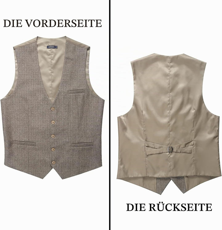 HISDERN Herren Anzugweste Herringbone Weste Hochzeit Herrenweste Formale Tweed Wollweste Classic Bas