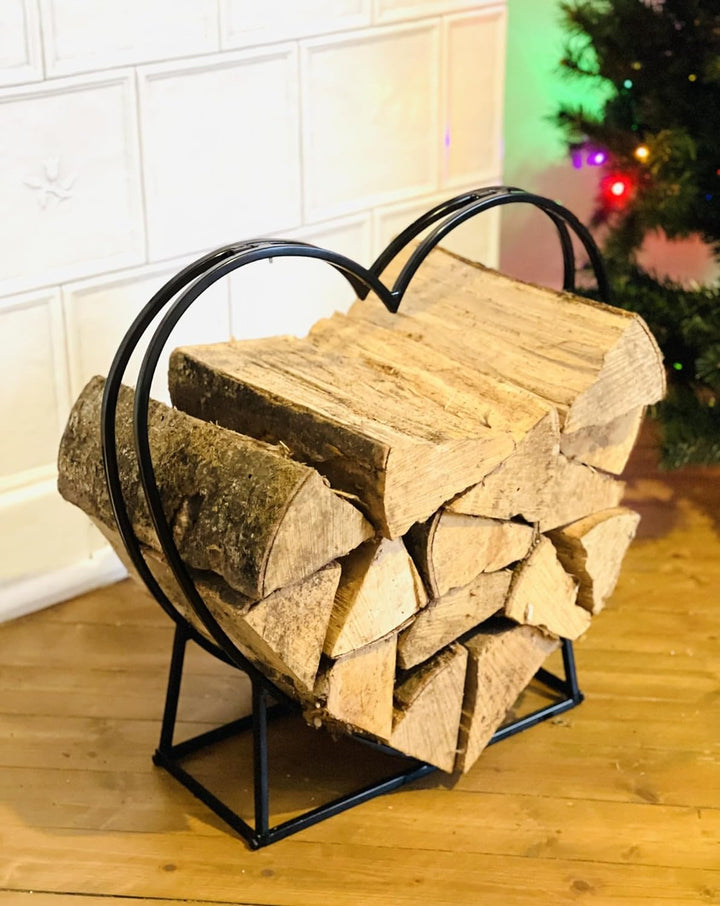 Kaminholz-Regal "Herz" aus Metall, schwarz, Brennholz-Ständer,