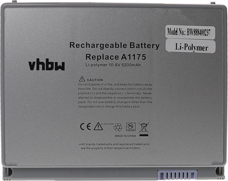 vhbw Akku kompatibel mit Apple MacBook Pro 15 MB134LL/A, 15 MB134X/A Notebook (5200mAh, 10,8V, Li-Po