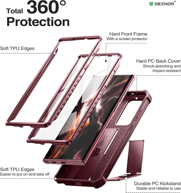 Dexnor Ganzkörperhülle hülle Samsung Galaxy S22 Ultra【Doppelter Frontrahmen & Ständer】, Stossdämpfer