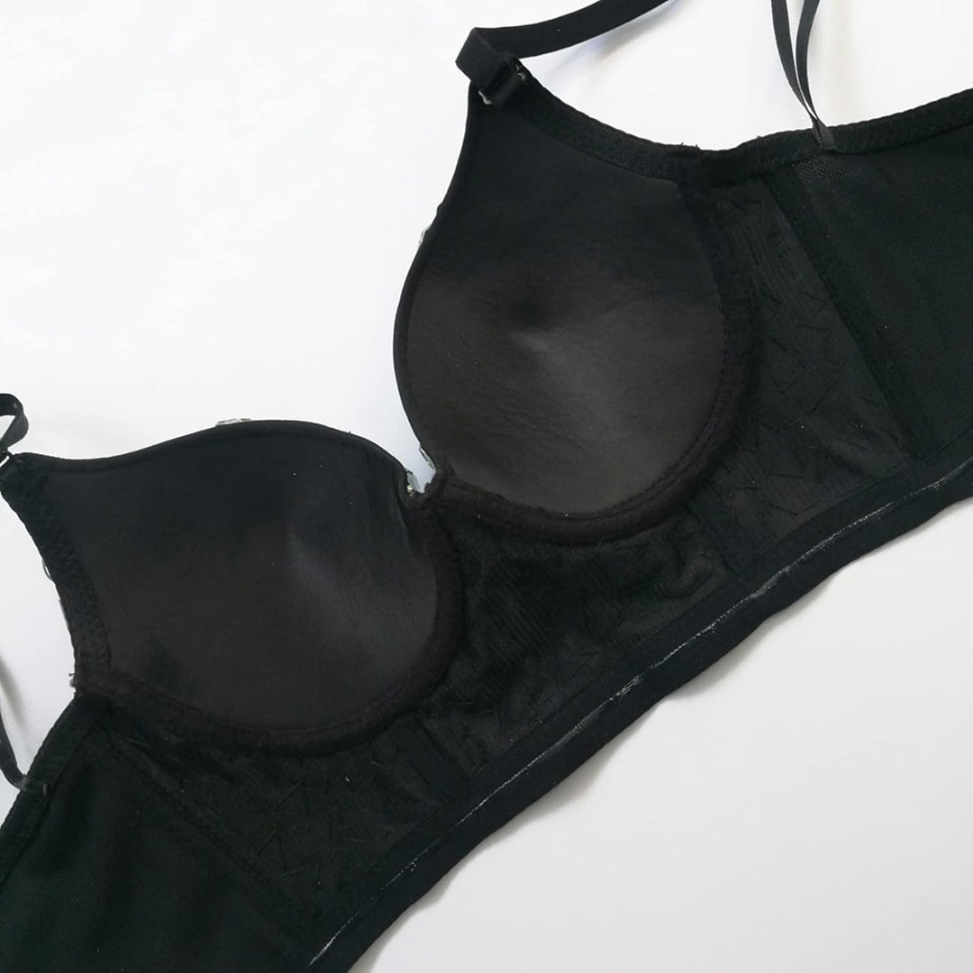 Damen Korsett Bustier BH Dessous Tank Top Trägertop Crop Top Corsage Schlanke Weste # 11 Schwarz M,