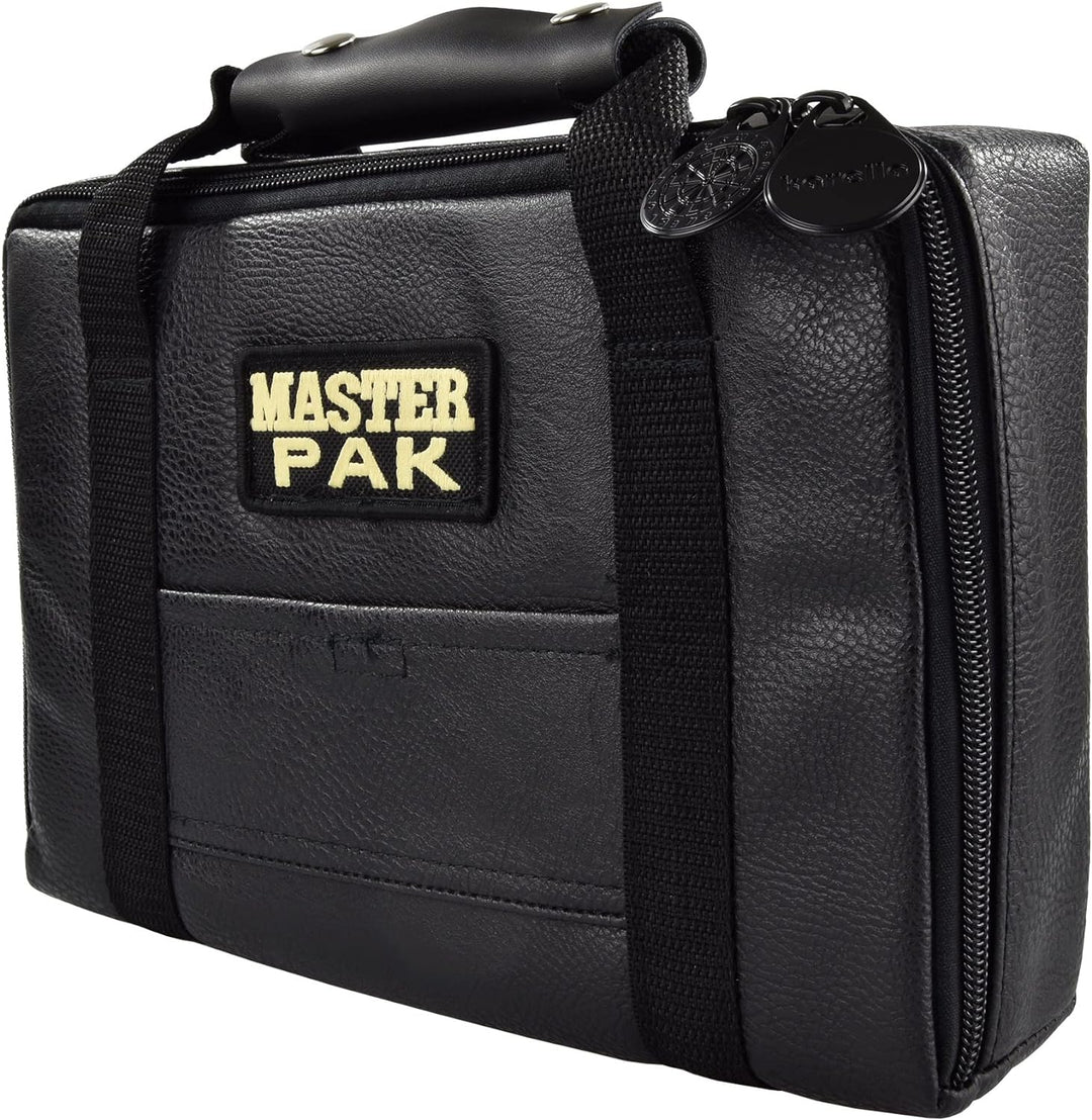 Karella Darttasche Master PAK,Lederoptik, schwarz, perfekte Aufbewahrung für bis 3 Set Darts und vie