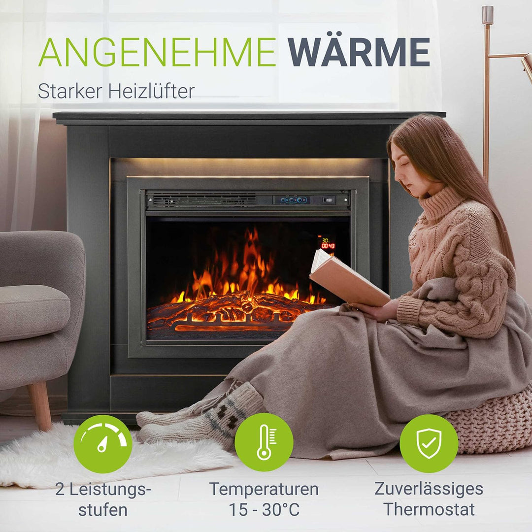 Juskys Elektrokamin 1000 / 2000 W mit Heizung, Kaminfeuer, Flammeneffekt, Fernbedienung, LED Beleuch