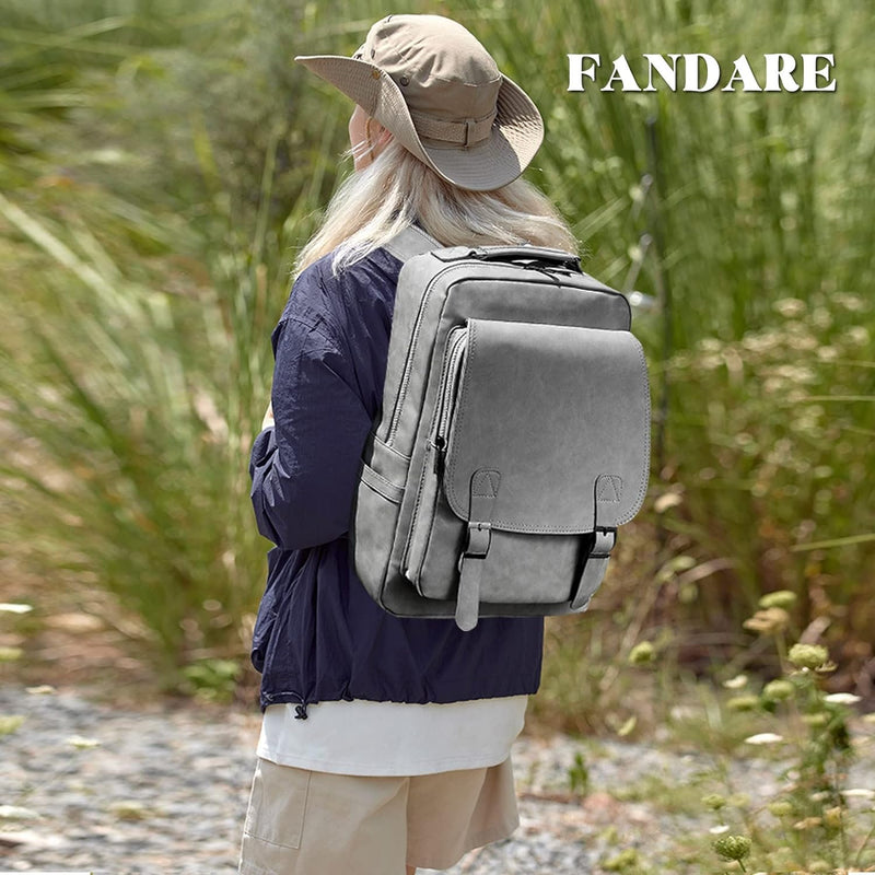 FANDARE Rucksack Laptop Wasserdicht Handgepäck Rucksack Wasserdicht PU-Leder Schulrucksack Herren Da