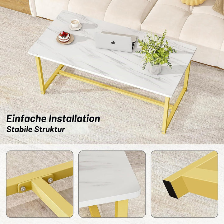 Modern Rechteckiger Couchtisch, Wohnzimmertisch mit Metall Gestell, Industrie-Design, Einfache Aufba