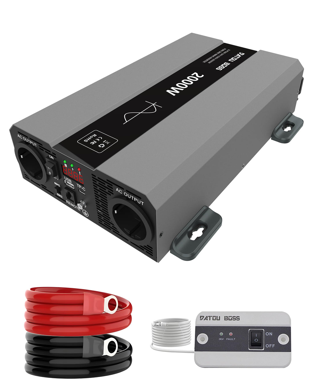 DATOUBOSS Wechselrichter 24v auf 230v Reiner Sinus 2000w, Spannungswandler 24v 230v 2000w mit AC Ste