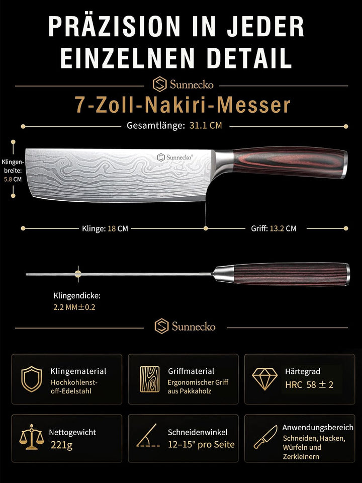 Sunnecko 18cm Küchenbeil Messer Küchenmesser - Klein Hackmesser Hackbeil Küchenmesser Kochmesser Pro