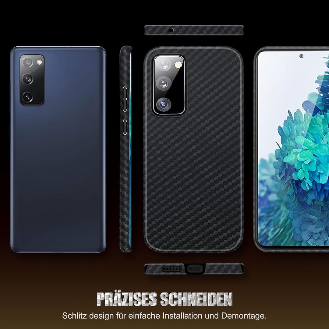 für Samsung S20 FE Hülle Carbon mit Schutzfolie Handyhülle S20 FE 5G Hart Case Ultra dünn Hybrid PC