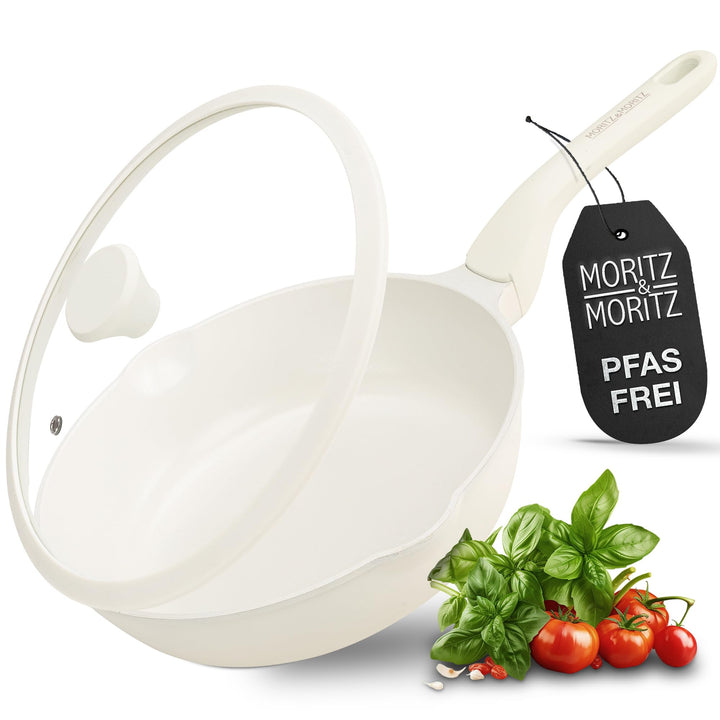 Moritz & Moritz Keramik Pfanne mit Deckel 26cm - frei von PFAS, PFOA & PTFE - Antihaft Bratpfanne 26