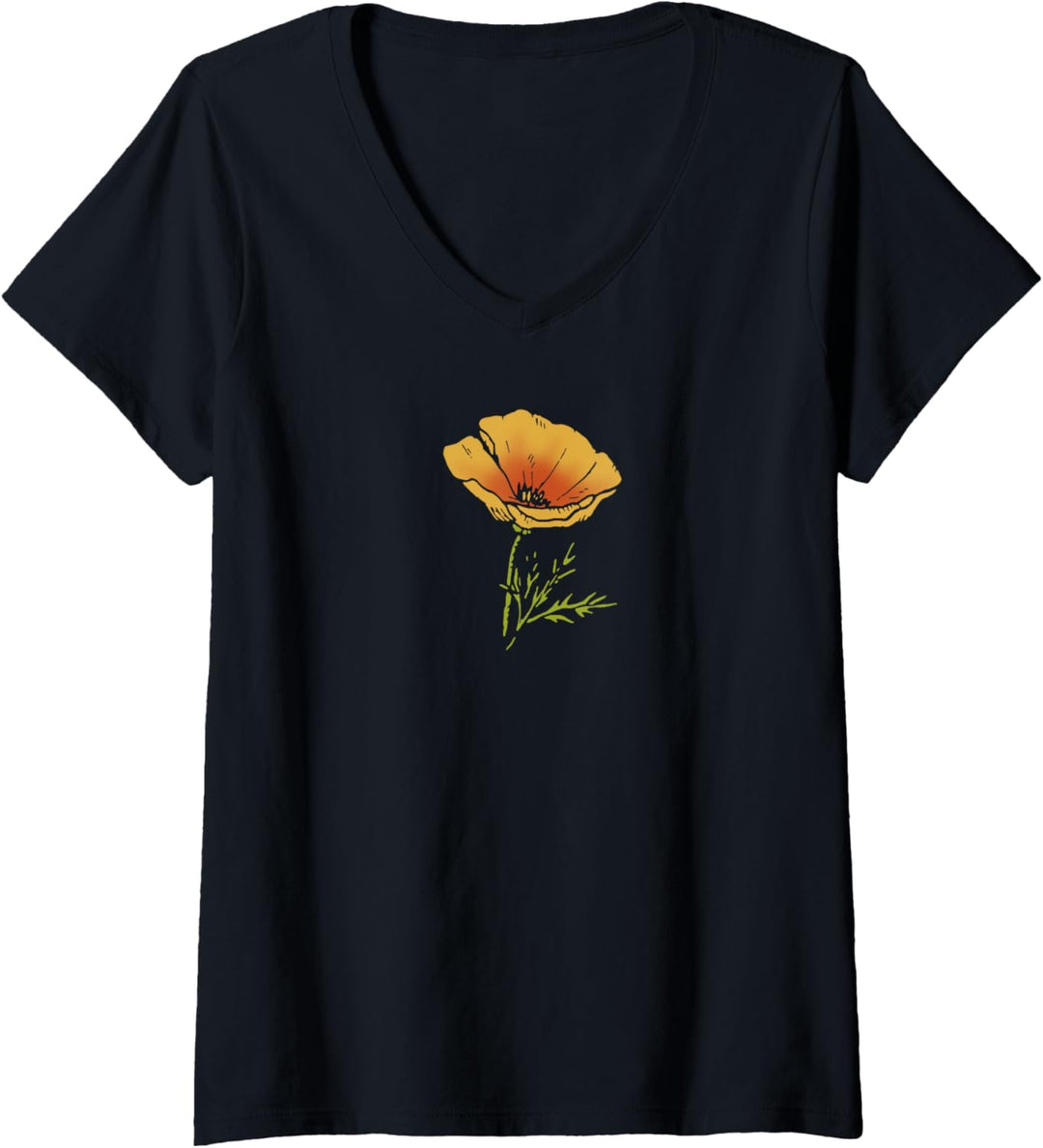 Damen Trendy Simple Poppy Los Angeles Front & Back T-Shirt mit V-Ausschnitt