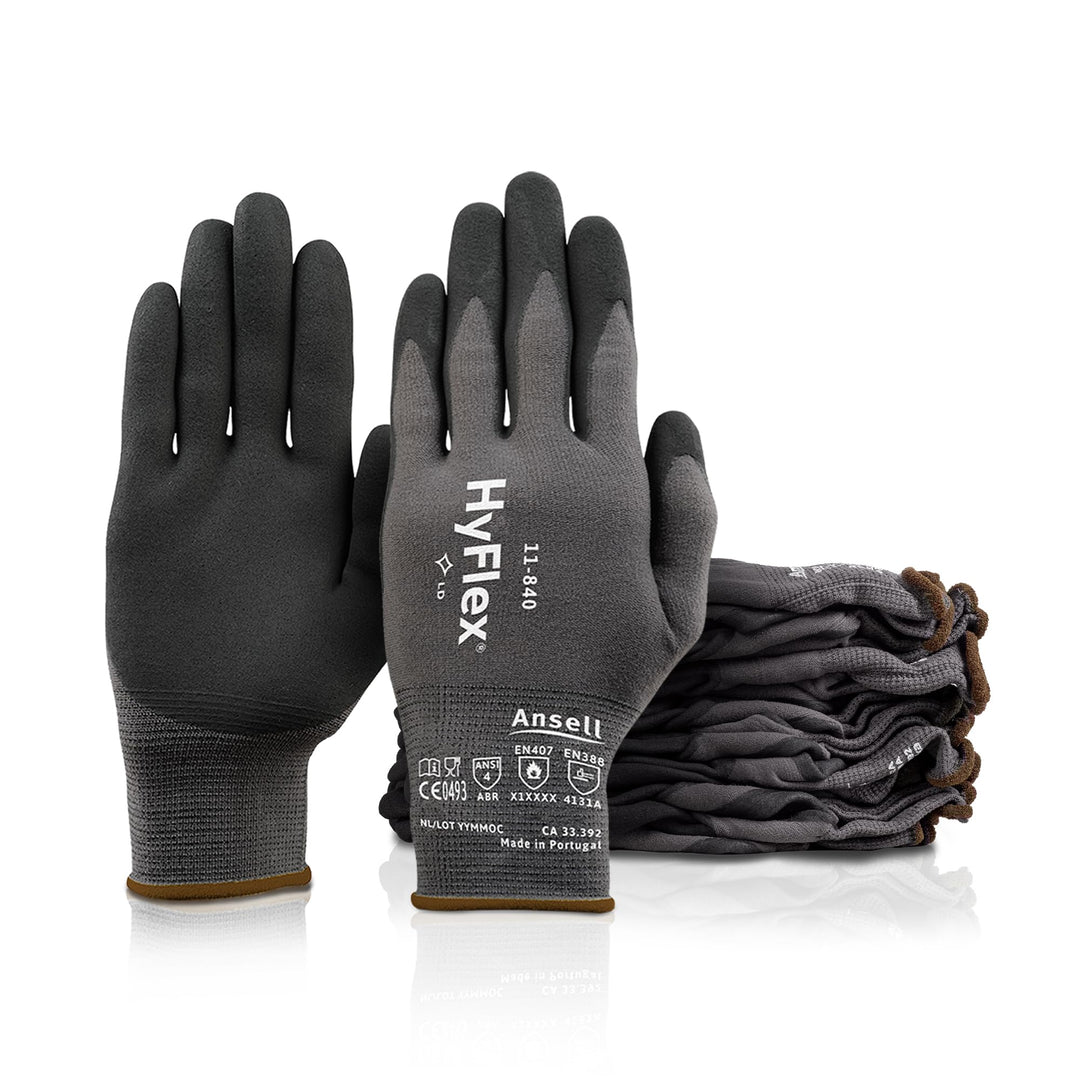 Ansell HyFlex 11-840 Professionelle Arbeitshandschuhe, Rutschfeste Nitril-Beschichtung, Industrie-Sc