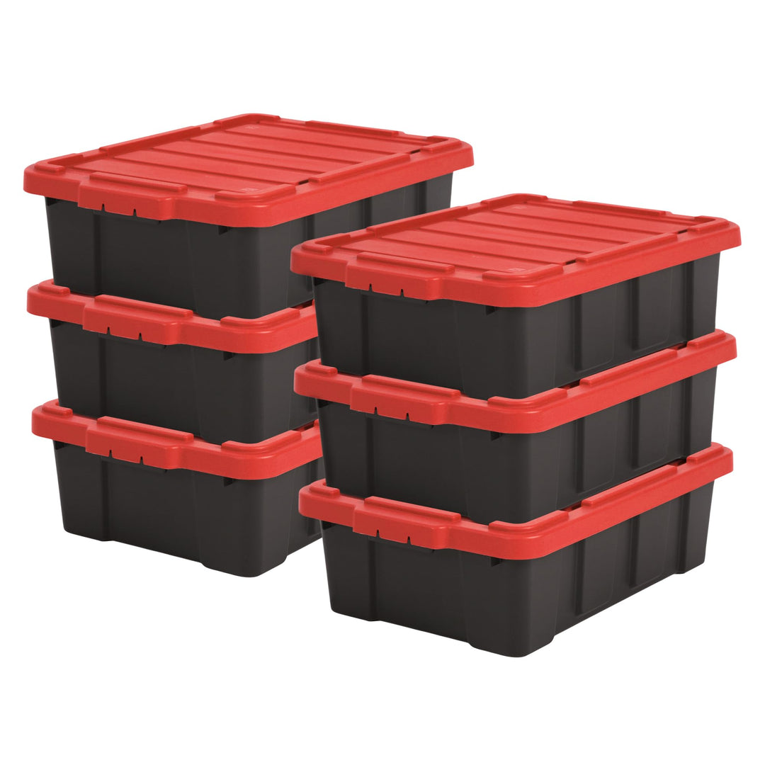 Iris Ohyama Heavy Duty Organisation Boxes, 25L, 6er-Set, Rot, Kompakt, Robust, Stapelbar, Aufbewahru