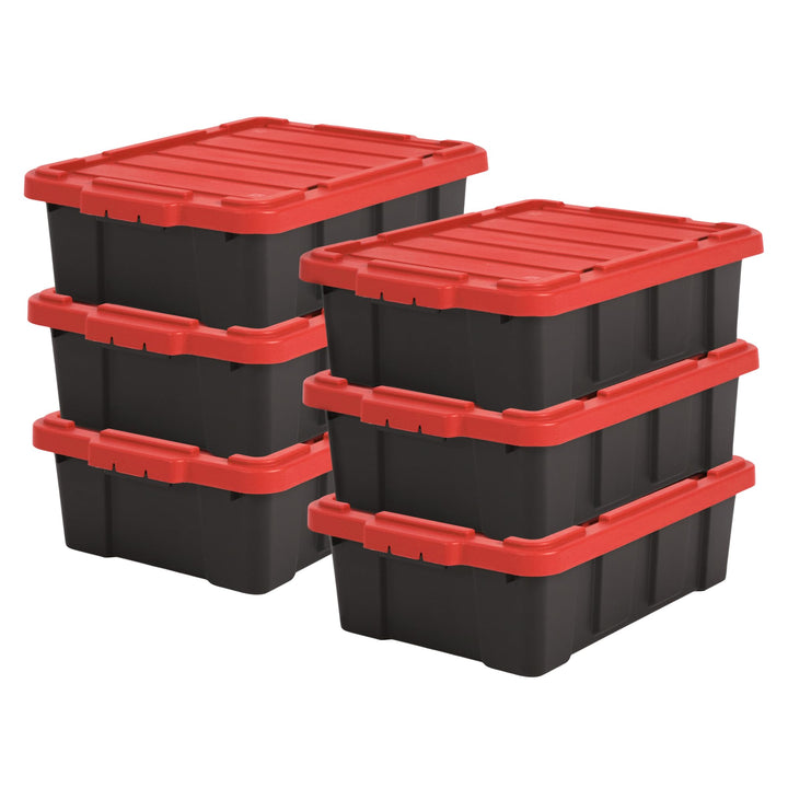 Iris Ohyama Heavy Duty Organisation Boxes, 25L, 6er-Set, Rot, Kompakt, Robust, Stapelbar, Aufbewahru