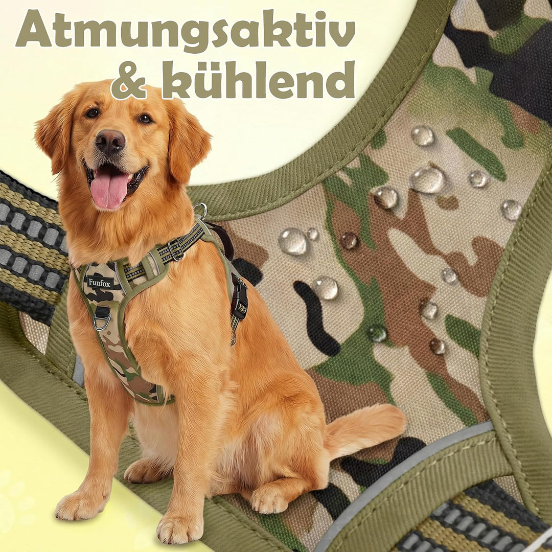 Funfox Hundegeschirr Kleine Hunde [XL] - Anti Zug Welpengeschirr mit Griff &amp; Ringreflektoren, Atmung