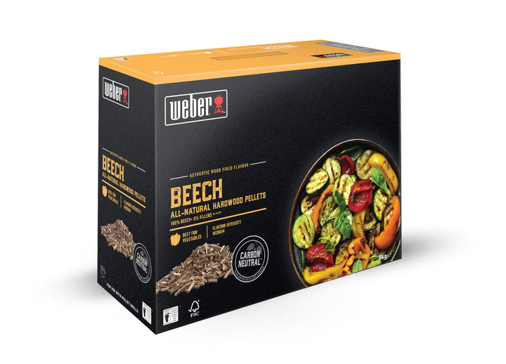 Weber Holzpellets - Buchenholz (8kg), perfekt zum Räuchern von Gemüse, 100% natürliche Holzpellets,
