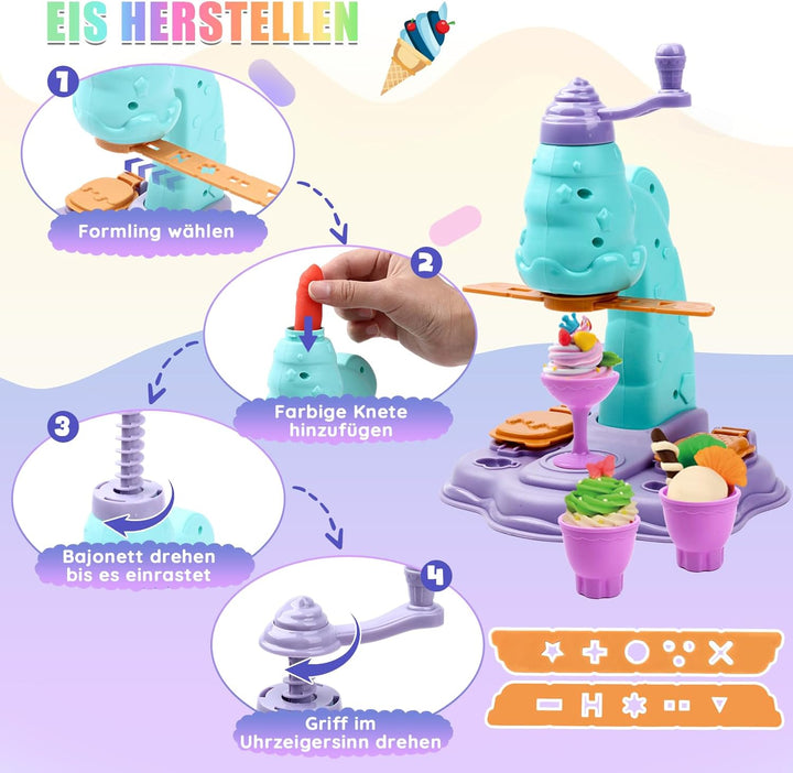 JoiTale Knete Set für Kinder, 42 Eismaschine Set Knete Zubehör , Kinderknete Kitchen Creations Spiel