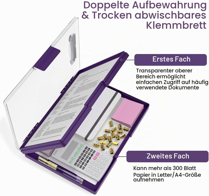 Kunststoff-Klemmbrett mit Aufbewahrung, Heavy-Duty Klemmbrett mit Dual Compartment Storage, glatte S