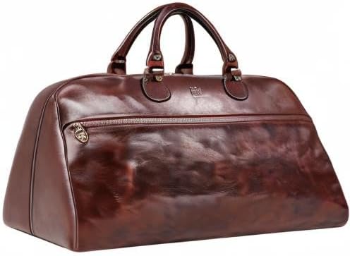 Time Resistance Reisetasche Leder Duffel Tache Vollnarbenleder Weekender Sporttasche Braun