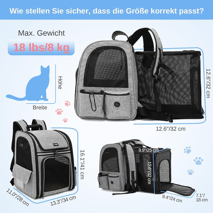 Dogat Erweiterbar Katzenrucksack mit Netzfenster, Tragbare und Faltbare Haustier Rucksack mit Innere