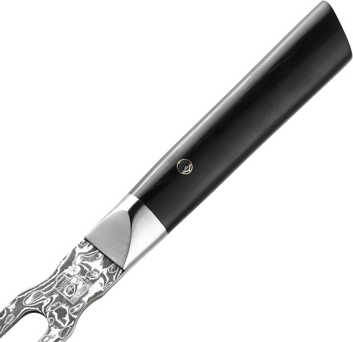 zayiko Black Edition Damastmesser Tranchiergabel I 18 cm Zinken aus 67 Lagen VG10 Damaststahl I Ergo