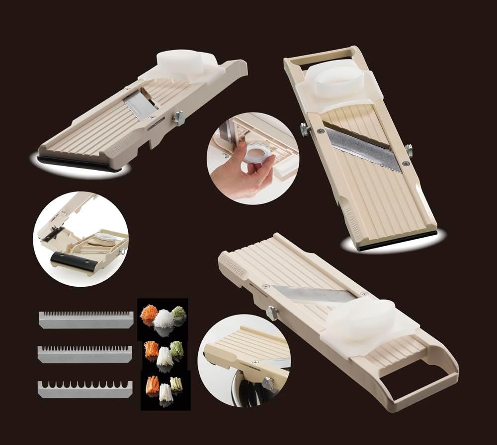 Benriner 64W Gemüsehobel Mandoline, 18/10 Edelstahl, Elfenbein Classic Slicer, Beige