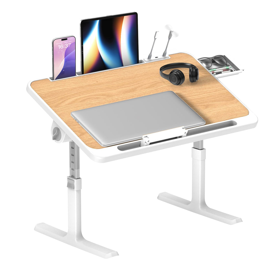 Ferghana Klappbarer Laptoptisch Höhenverstellbarer Laptoptisch mit Schublade + LED+ Ventilator Tragb