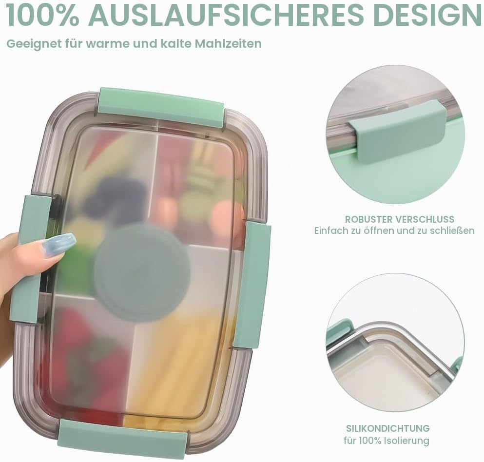 Bugucat Lunchbox Erwachsene 2000ML 2 Set,Auslaufsichere Brotdose Bento Box mit Fächern für Kinder,Sa