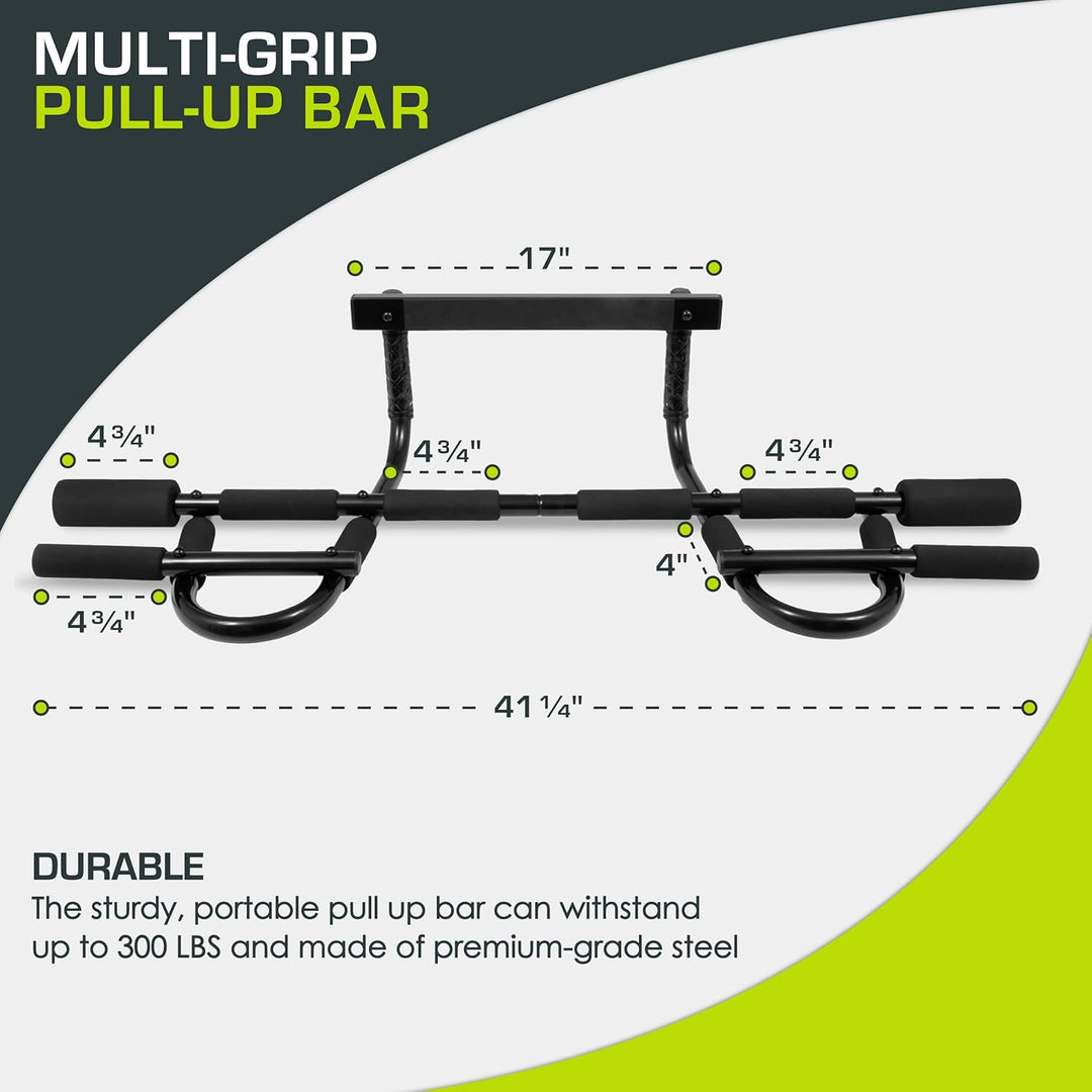 ProsourceFit Multi-Grip Lite Pull Up/Chin Up Bar, Heavy Duty Doorway Upper Body Workout Bar for Home