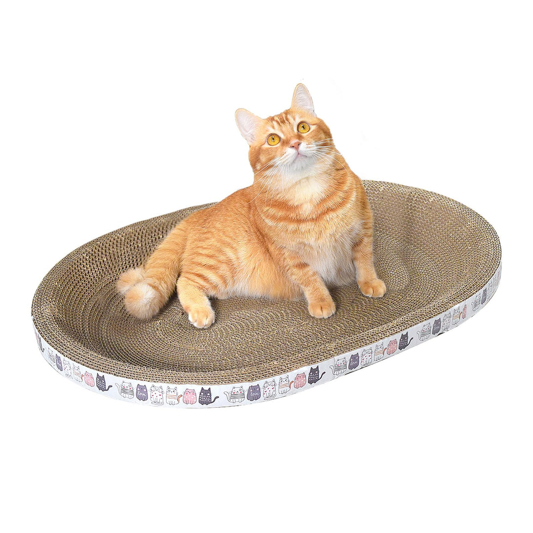 2-in-1 Katzenkratzbett & Kratzbrett Oval - Hochdichte Wellpappe für Krallenpflege & Schlaf - Langleb