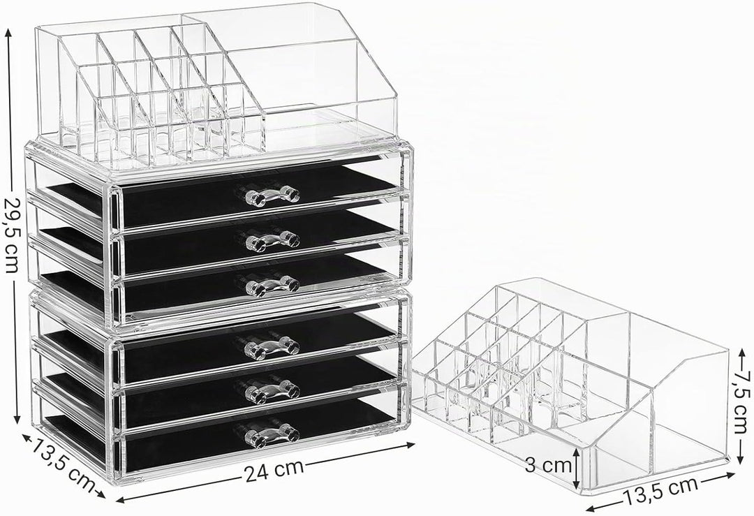 SONGMICS Make-up Organizer, Kosmetik-Organizer mit 3 Schubladen und 15 Fächern in unterschiedlichen
