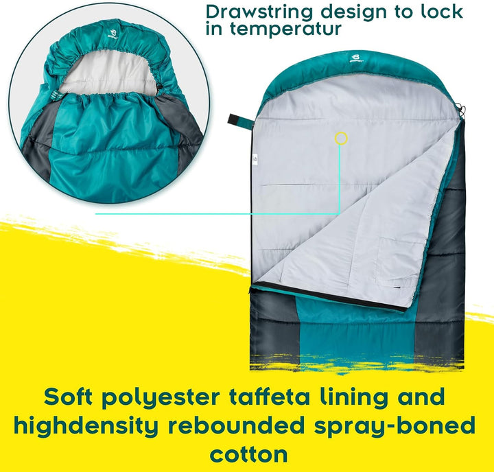 Bessport Schlafsack Flannel für Camping 3-4 Jahreszeiten - 10 °C-20°C | Winter Schlafsack Leichtgewi