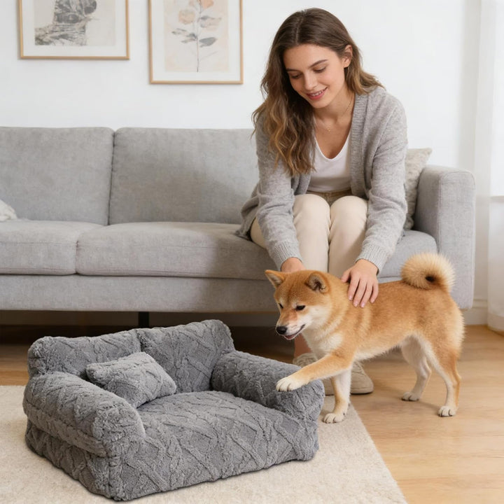Hundesofa Plüschig, rutschfest, waschbar hellgrau S, hellgrau S