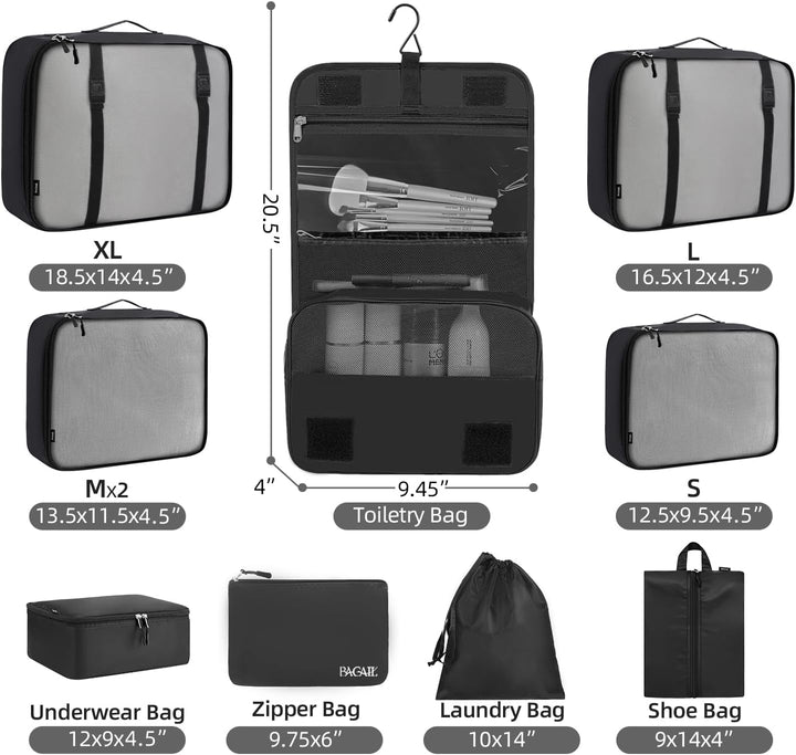 BAGAIL 10er-Set Packwürfel in verschiedenen Grössen Packorganizer für Reisezubehör Handgepäck Koffer