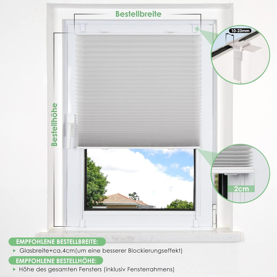bobodeco Plissee ohne Bohren Klemmfix Faltrollo Jalousie Grau 55x150cm (BxH), Plisseerollo Sichtschu