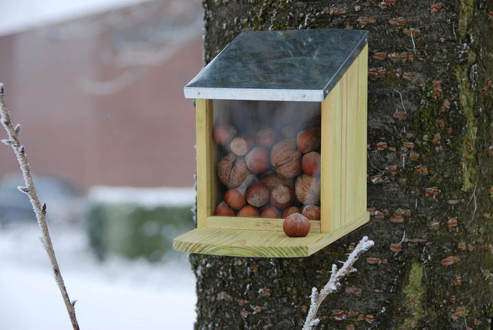 Futterhaus Eichhörnchen Futterautomat Futterstation Holz 12 x 17,5 x 22,5 cm
