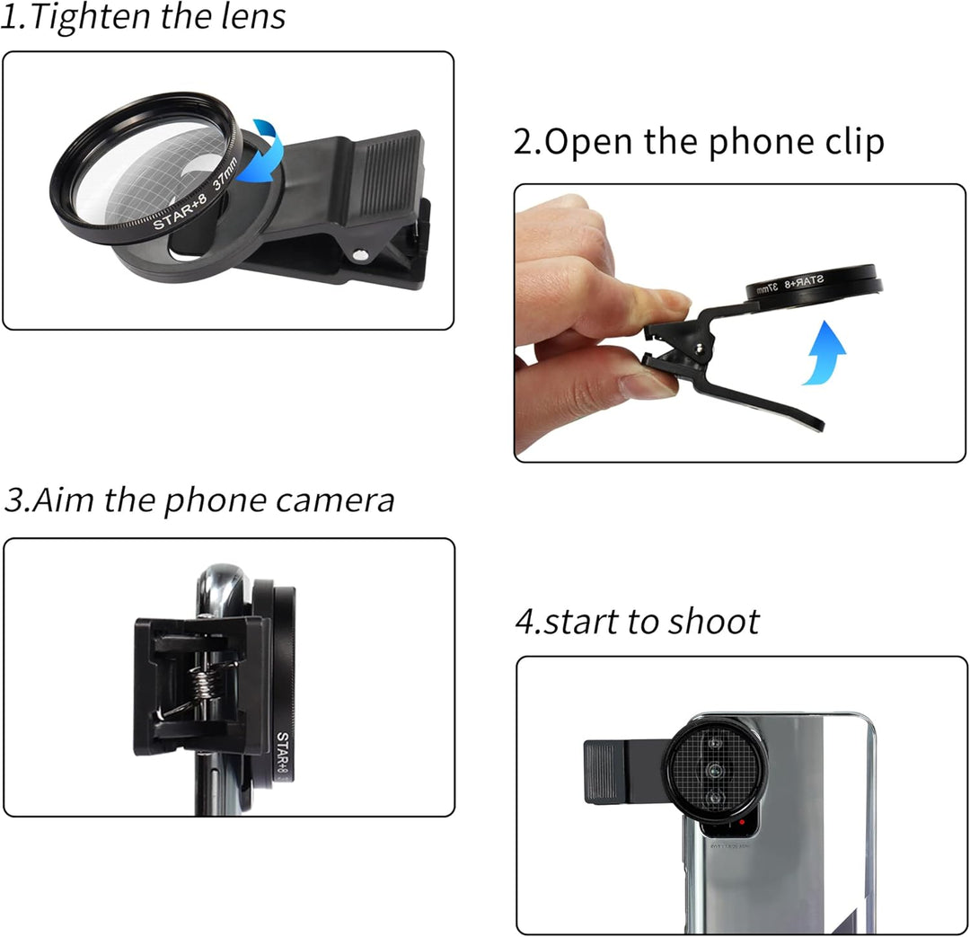 Telefon Kamera Objektiv Kit Sternfilter YACSEJAO 37 mm Sternfilter Optisches Glas 8 Punkte Starburst
