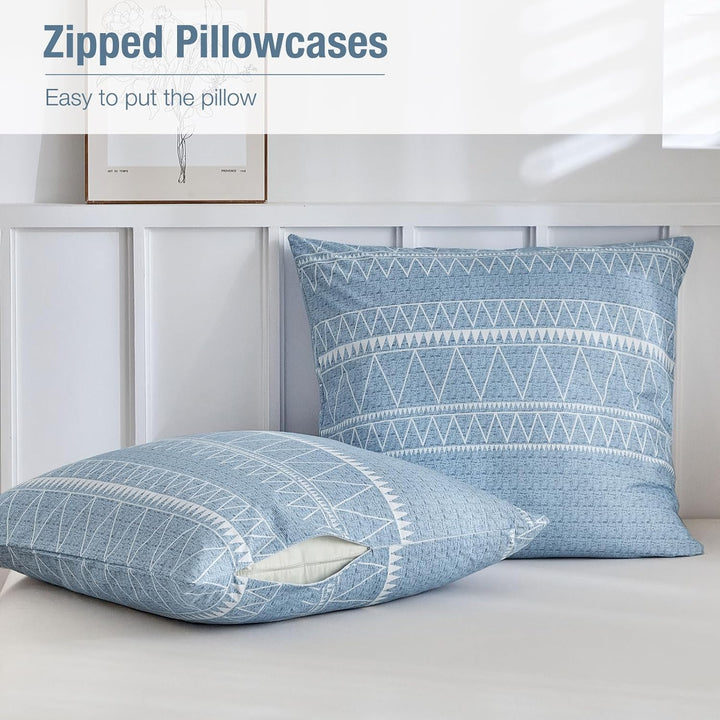 Lekesky Bettwäsche 220x240 3teilig + 2 Kissen 80x80, Boho Blau Linien | 1 Bettbezug 220x240, 2 Kisse
