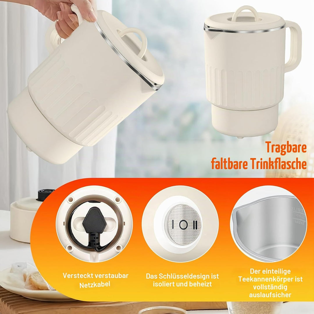 1L Faltbarer Wasserkocher: Doppelwand Design Edelstahl Elektrischer Wasserkocher, Tragbarer Camping