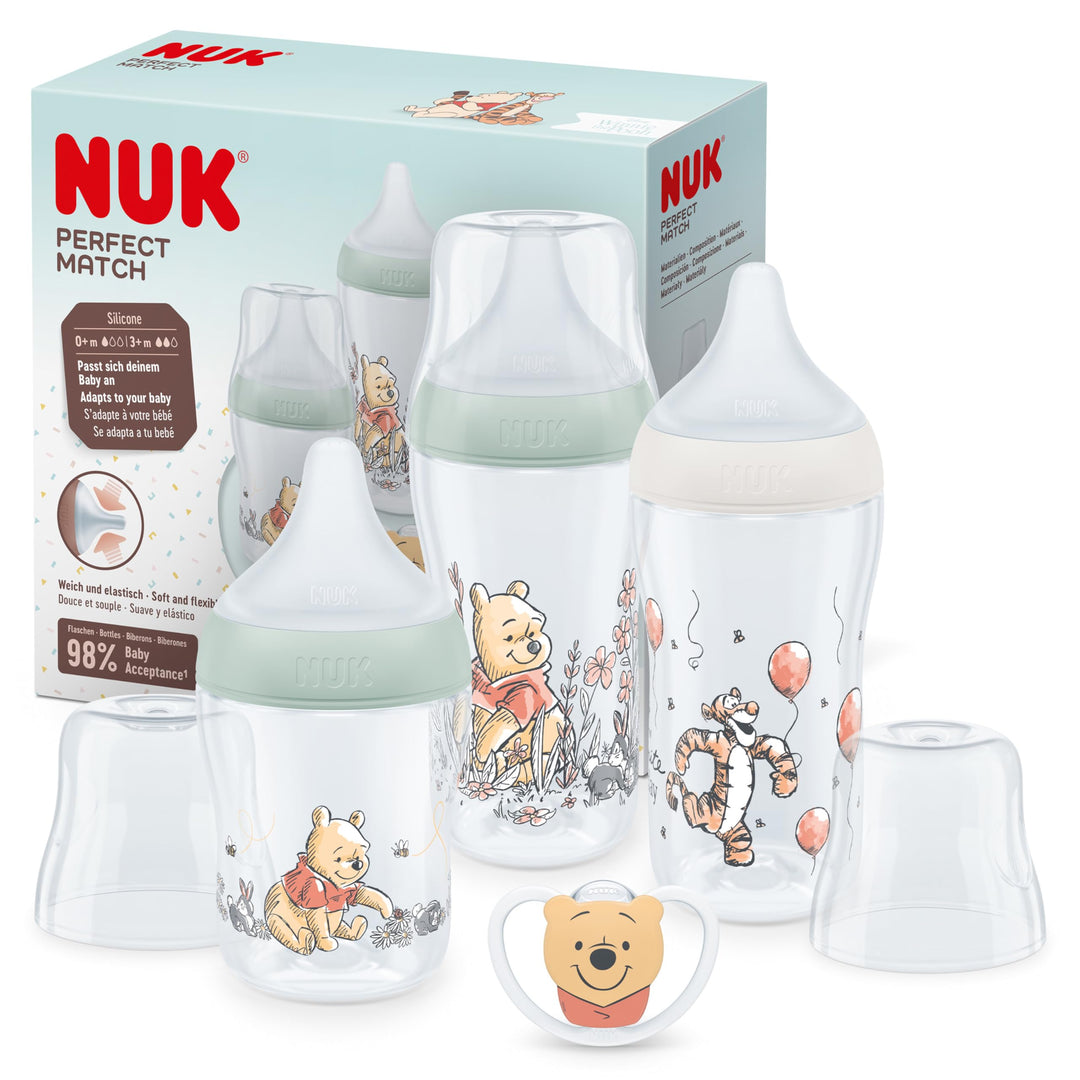 NUK Perfect Match Babyflaschenset | Ab 0 Monate | Passt sich dem Baby an | 3 Anti-Colic-Babyflaschen