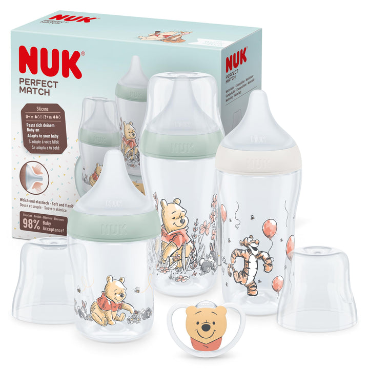 NUK Perfect Match Babyflaschenset | Ab 0 Monate | Passt sich dem Baby an | 3 Anti-Colic-Babyflaschen